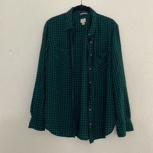 Checkered Long Sleeved Button Up Blouse by A New Day, Size L, Green and Black